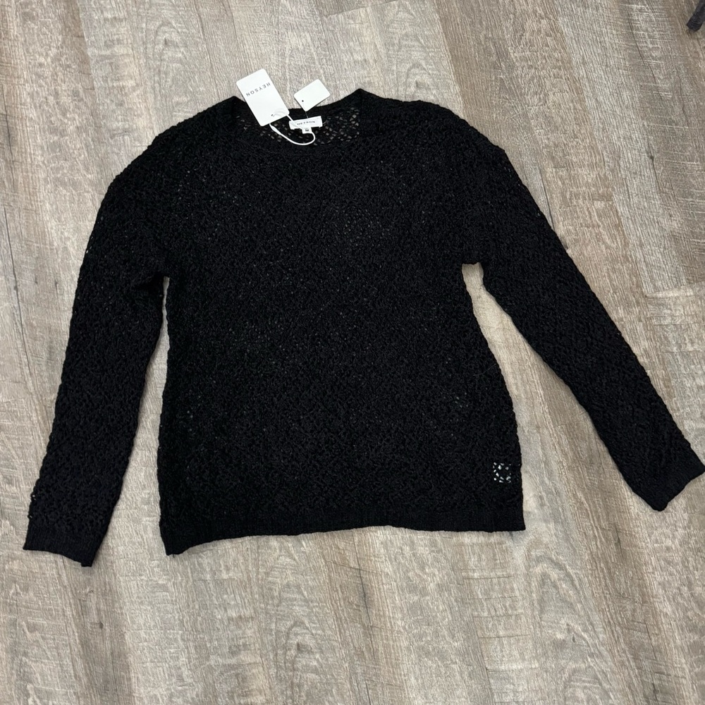 Cozy Black Open Work Oversized Sweater Sz Medium